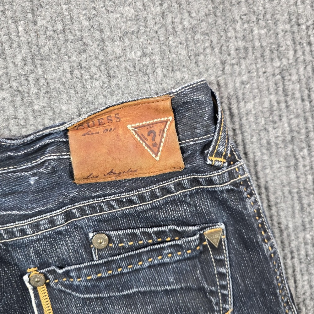 Guess Jeans Mens 30 Blue‎ Medium Wash Rebel Regular Straight Denim Distressed - Picture 8 of 16